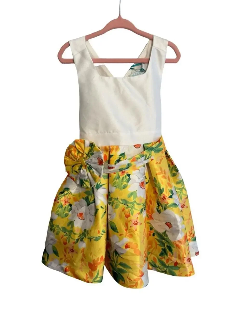 Abel & Lula Formal Yellow Floral Dress Size 4 Toddler with Flower Belt NWT